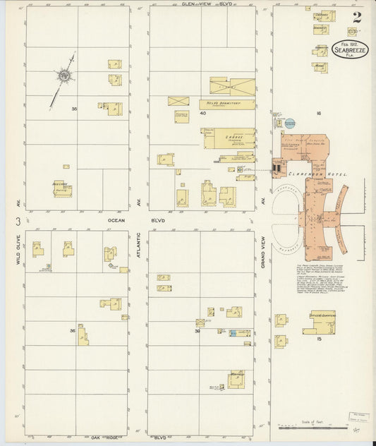 Sanborn Fire Insurance Map from Seabreeze, Volusia County, Florida (1912), Sheet #0002 - Historic Sanborn Fire Insurance Map Print, vintage old map wall art, antique decor, genealogy gift, Florida Florida map