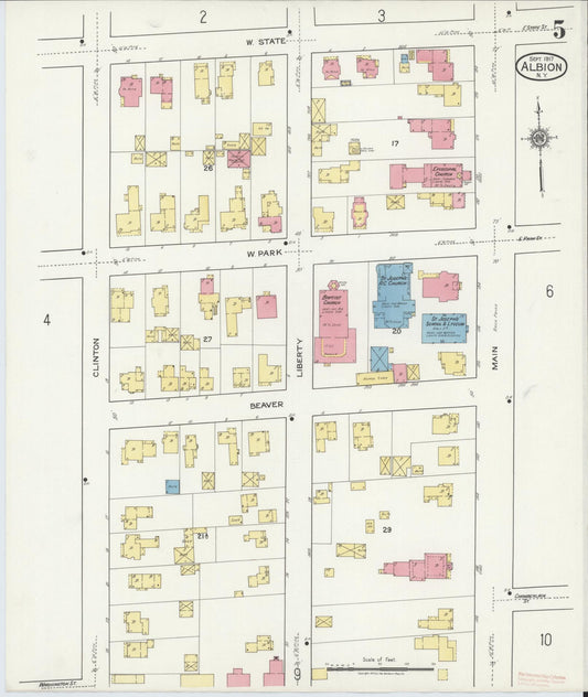 Sanborn Fire Insurance Map from Albion, Orleans County, New York (1917), Sheet #0005 - Historic Sanborn Fire Insurance Map Print, vintage old map wall art, antique decor, genealogy gift, New York New York map
