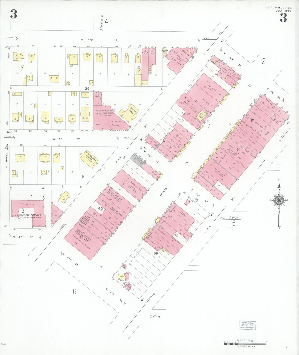 Sanborn Fire Insurance Map from Littlefield, Lamb County, Texas (1950), Sheet #0003 - Complete Map Set gallery image, historic Sanborn map, vintage wall art, Texas Texas
