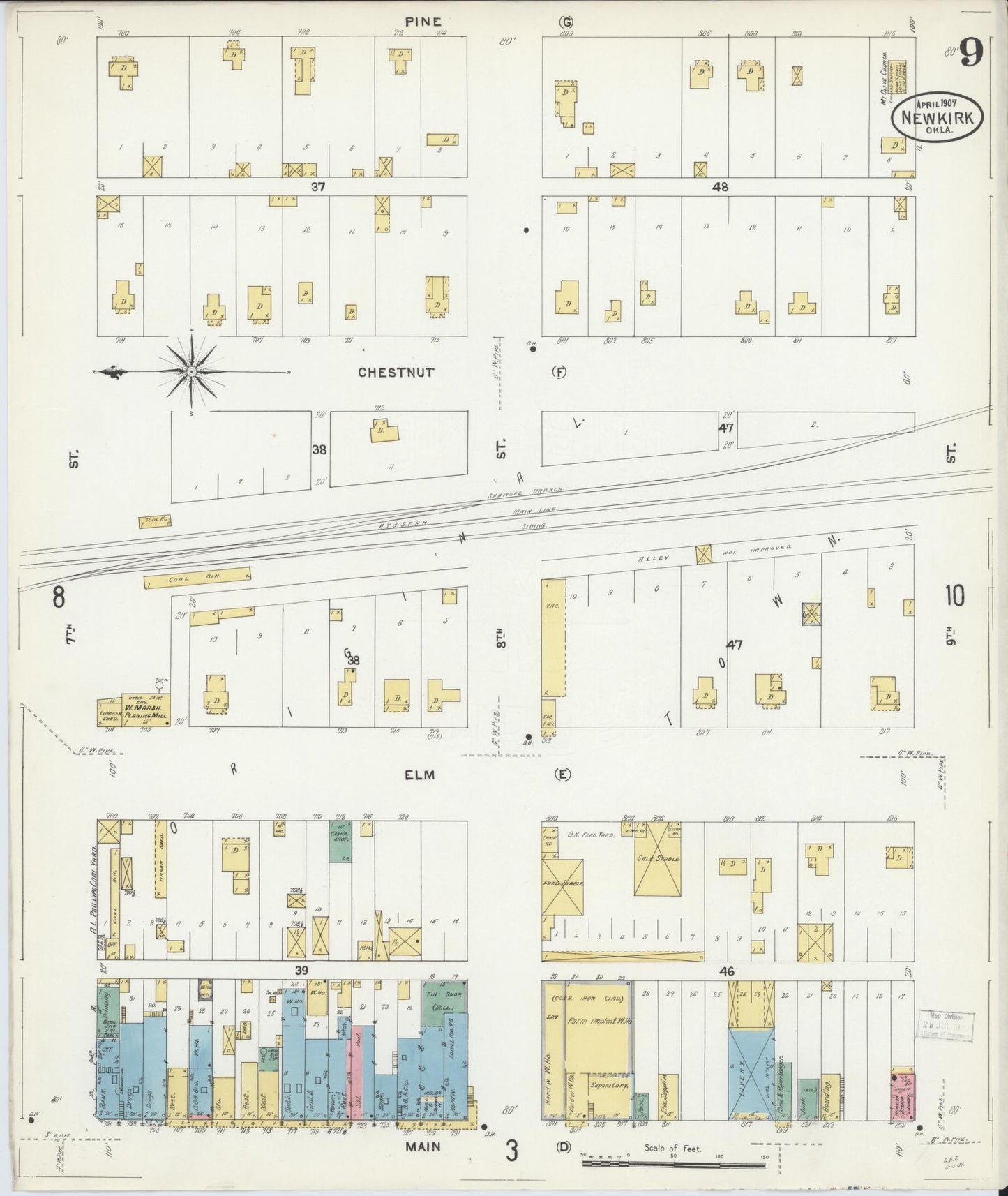 Sanborn Fire Insurance Map from Newkirk, Kay County, Oklahoma (1907), Sheet #0009 - Complete Map Set gallery image, historic Sanborn map, vintage wall art, Oklahoma Oklahoma