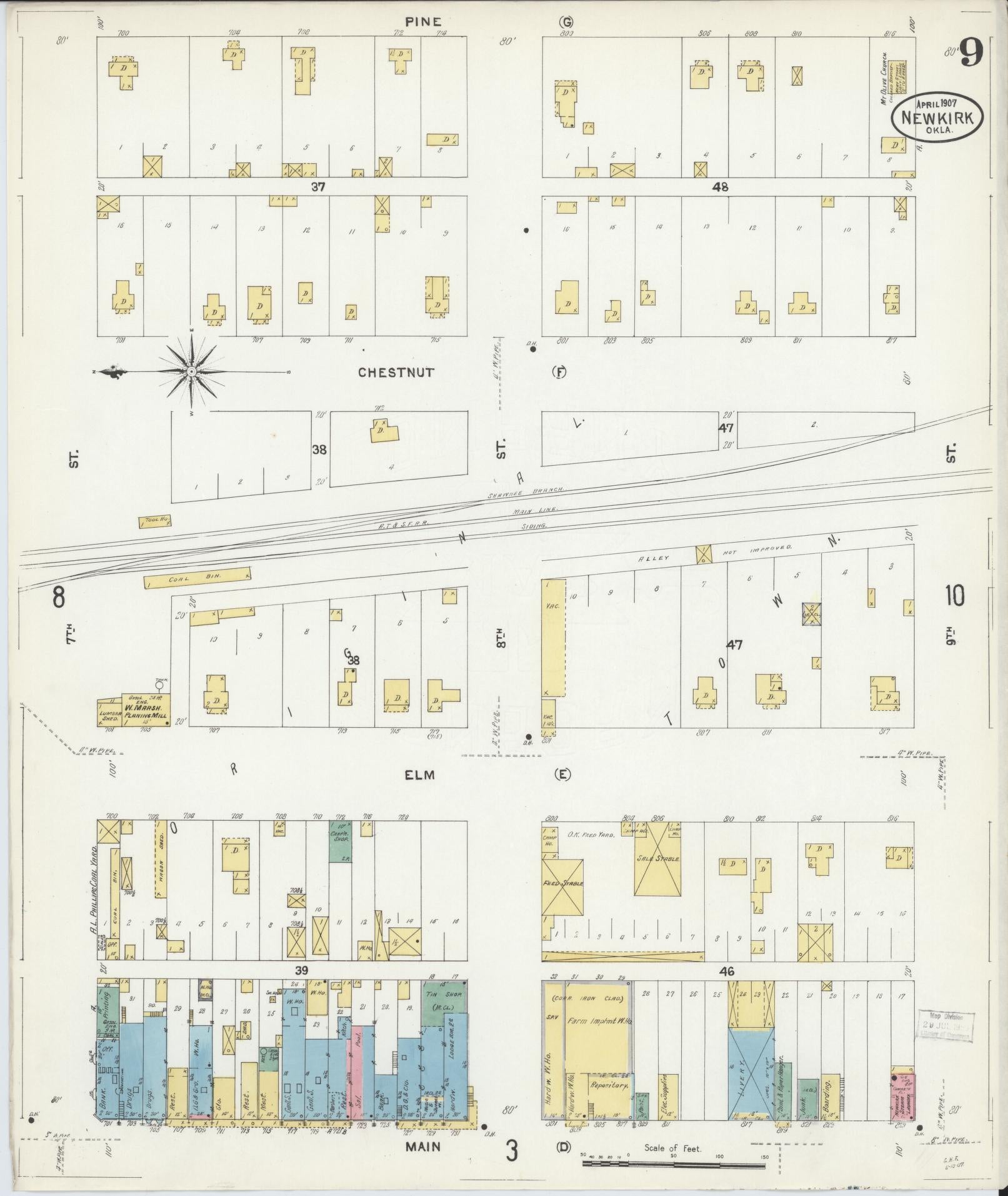 Sanborn Fire Insurance Map from Newkirk, Kay County, Oklahoma (1907), Sheet #0009 - Complete Map Set gallery image, historic Sanborn map, vintage wall art, Oklahoma Oklahoma