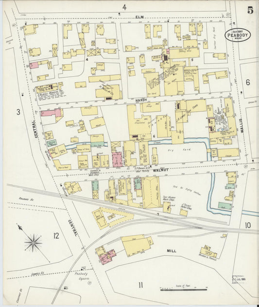 Sanborn Fire Insurance Map from Peabody, Essex County, Massachusetts (1897), Sheet #0005 - Historic Sanborn Fire Insurance Map Print, vintage old map wall art, antique decor, genealogy gift, Massachusetts Massachusetts map