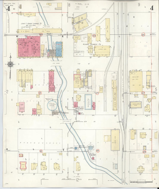 Sanborn Fire Insurance Map from Bay City, Matagorda County, Texas (1947), Sheet #0004 - Historic Sanborn Fire Insurance Map Print, vintage old map wall art, antique decor, genealogy gift, Texas Texas map
