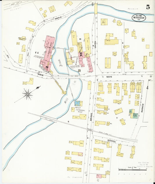 Sanborn Fire Insurance Map from Windsor, Windsor County, Vermont (1906), Sheet #0005 - Historic Sanborn Fire Insurance Map Print, vintage old map wall art, antique decor, genealogy gift, Vermont Vermont map