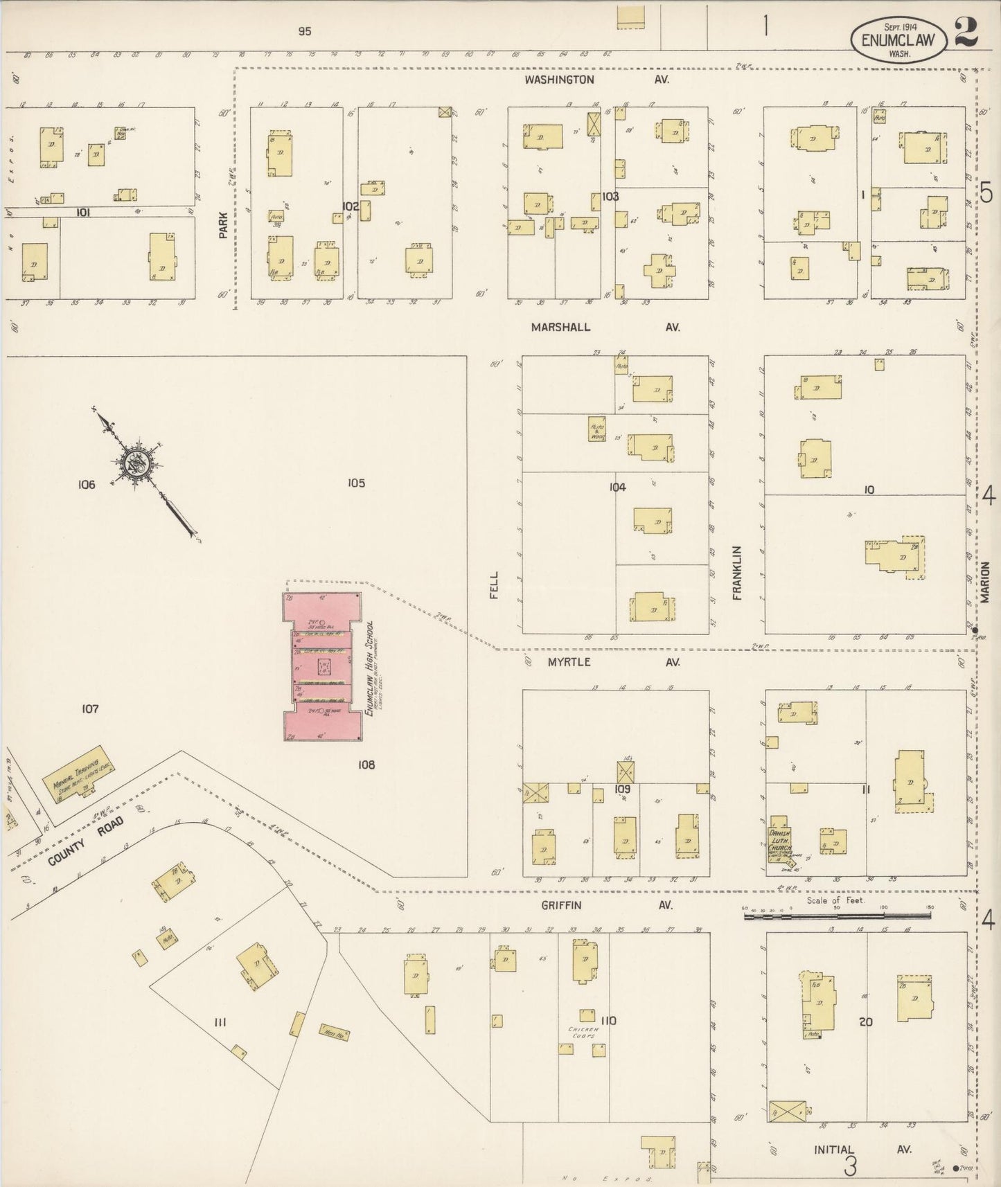 Sanborn Fire Insurance Map from Enumclaw, King County, Washington (1914), Sheet #0002 - Complete Map Set gallery image, historic Sanborn map, vintage wall art, Washington Washington