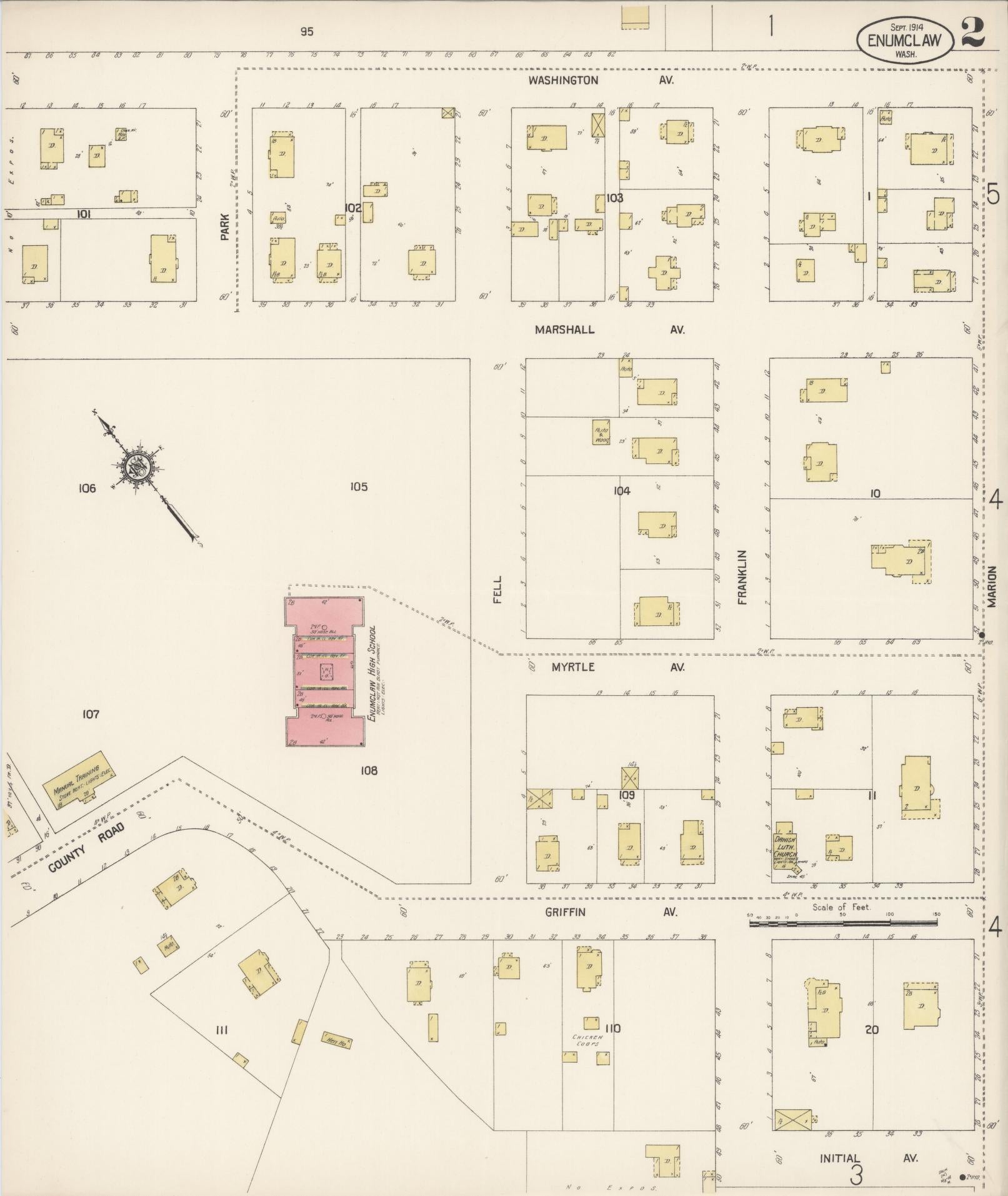 Sanborn Fire Insurance Map from Enumclaw, King County, Washington (1914), Sheet #0002 - Complete Map Set gallery image, historic Sanborn map, vintage wall art, Washington Washington