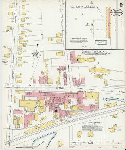 Sanborn Fire Insurance Map from New Britain, Hartford County, Connecticut (1901), Sheet #0009 - Complete Map Set gallery image, historic Sanborn map, vintage wall art, Connecticut Connecticut