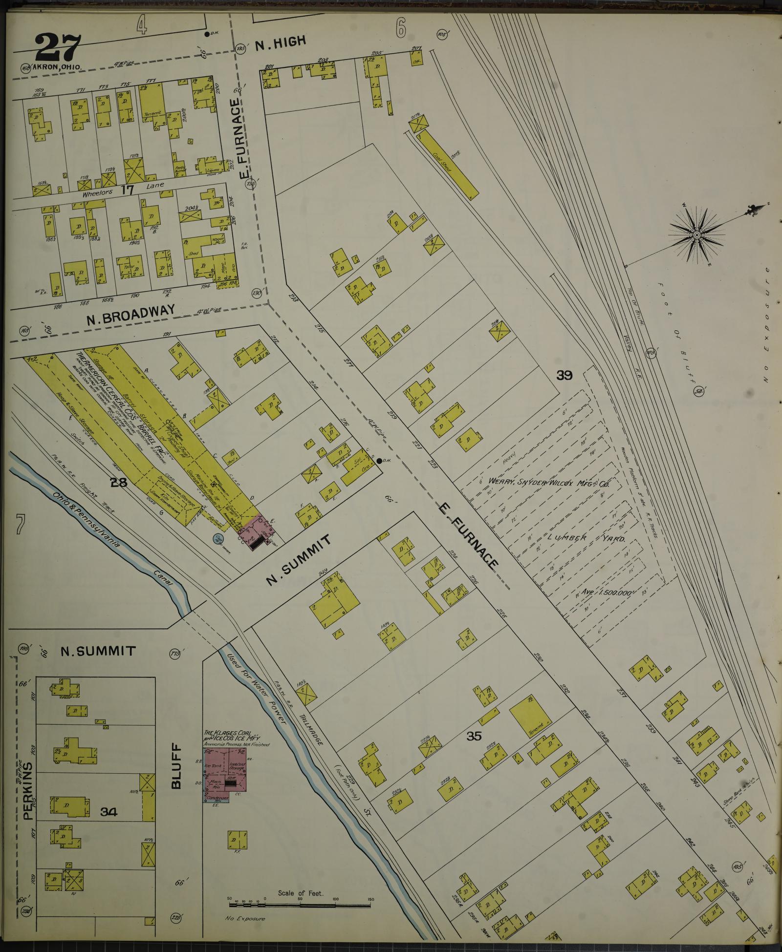 Sanborn Fire Insurance Map from Akron, Summit County, Ohio (1892), Sheet #0027 - Historic Sanborn Fire Insurance Map Print, vintage old map wall art, antique decor, genealogy gift, Ohio Ohio map