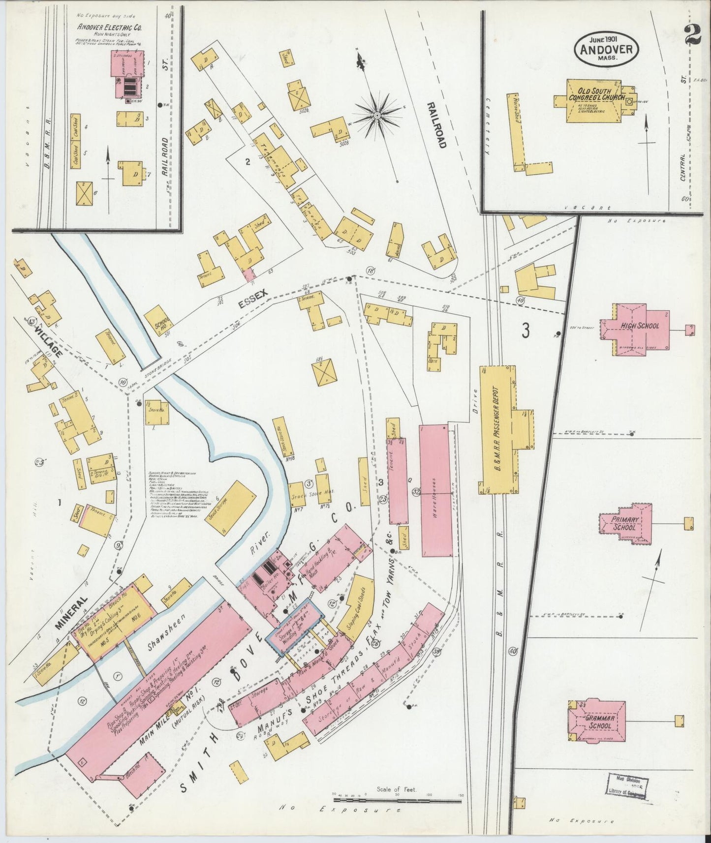 Sanborn Fire Insurance Map from Andover, Essex County, Massachusetts (1901), Sheet #0002 - Complete Map Set gallery image, historic Sanborn map, vintage wall art, Massachusetts Massachusetts