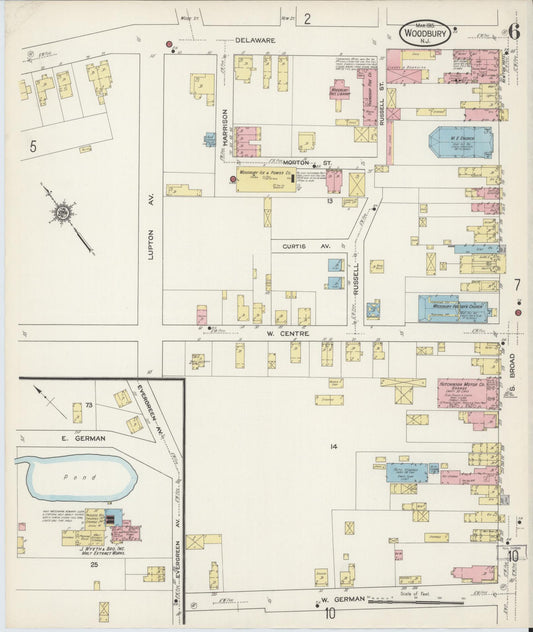 Sanborn Fire Insurance Map from Woodbury, Gloucester County, New Jersey (1915), Sheet #0006 - Historic Sanborn Fire Insurance Map Print, vintage old map wall art, antique decor, genealogy gift, New Jersey New Jersey map