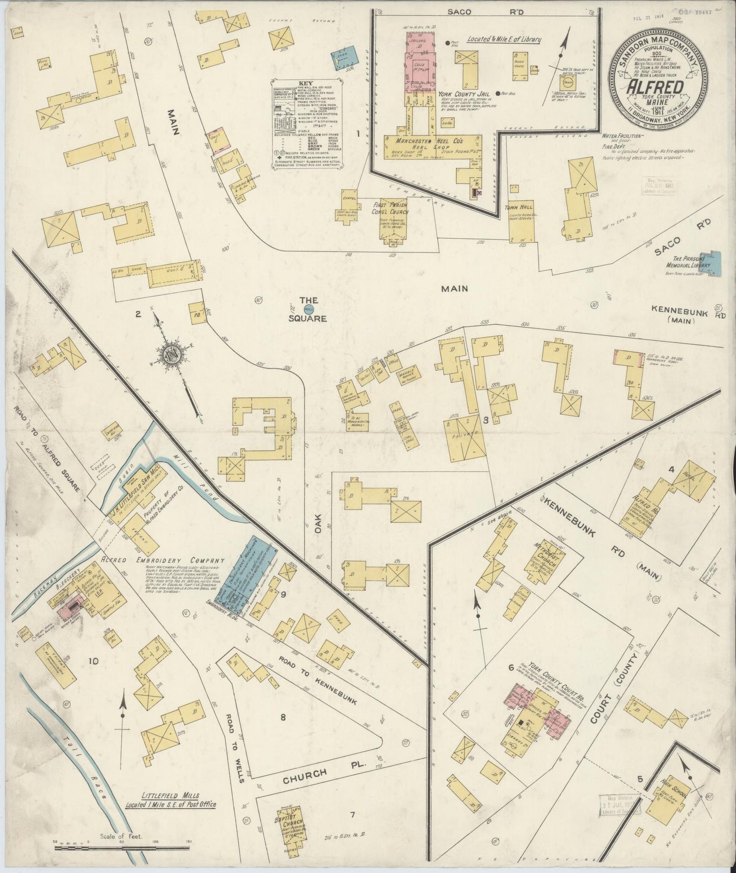 Sanborn Fire Insurance Map from Alfred, York County, Maine. (1911) – Historic Sanborn Fire Insurance Map Print