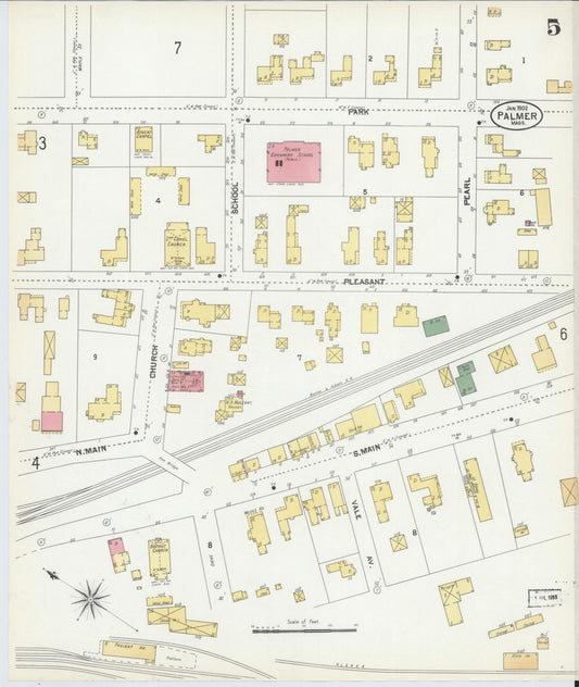 Sanborn Fire Insurance Map from Palmer, Hampden County, Massachusetts (1902), Sheet #0005 - Historic Sanborn Fire Insurance Map Print, vintage old map wall art, antique decor, genealogy gift, Massachusetts Massachusetts map