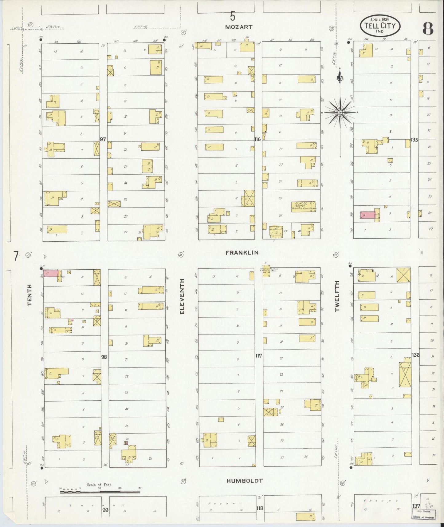 Sanborn Fire Insurance Map from Tell City, Perry County, Indiana (1909), Sheet #0008 - Complete Map Set gallery image, historic Sanborn map, vintage wall art, Indiana Indiana