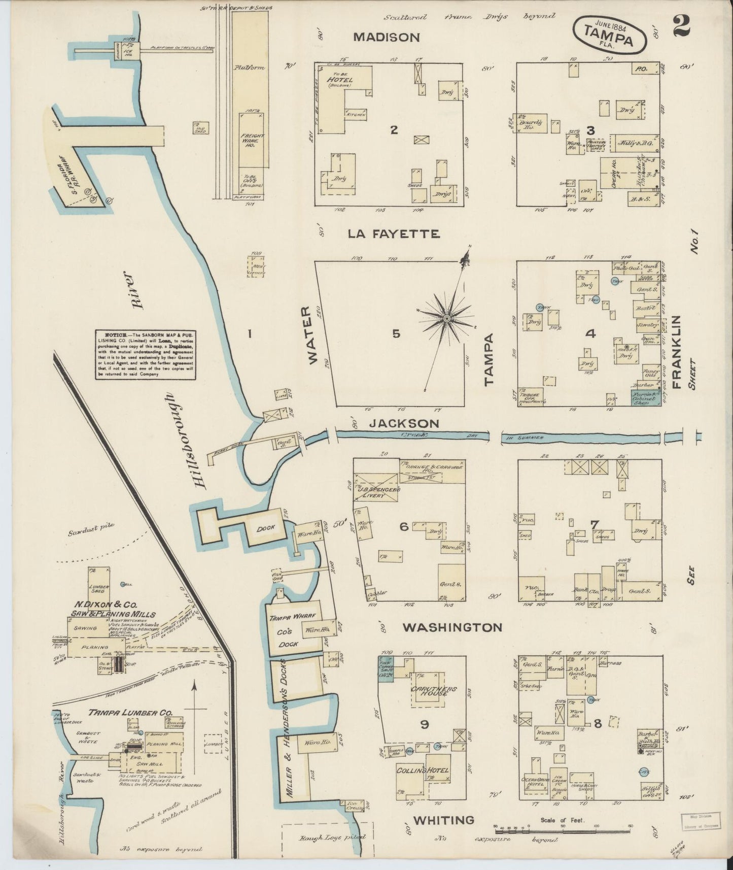 Sanborn Fire Insurance Map from Tampa, Hillsborough County, Florida (1884), Sheet #0002 - Complete Map Set gallery image, historic Sanborn map, vintage wall art, Florida Florida