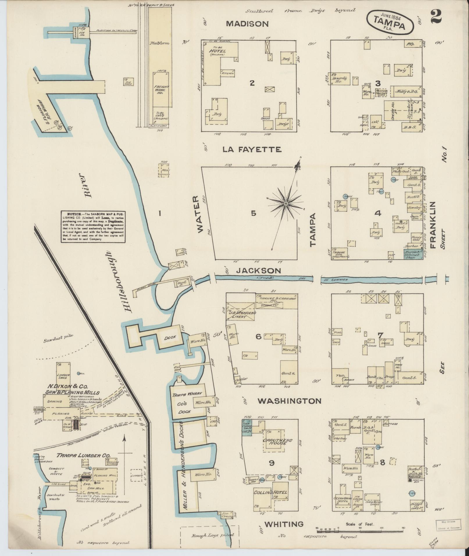 Sanborn Fire Insurance Map from Tampa, Hillsborough County, Florida (1884), Sheet #0002 - Complete Map Set gallery image, historic Sanborn map, vintage wall art, Florida Florida