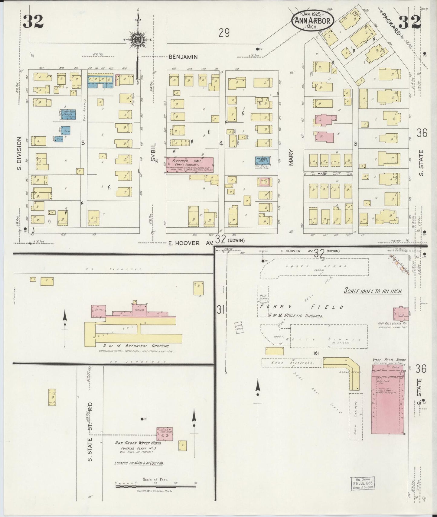 Sanborn Fire Insurance Map from Ann Arbor, Washtenaw County, Michigan (1925), Sheet #0032 - Complete Map Set gallery image, historic Sanborn map, vintage wall art, Michigan Michigan