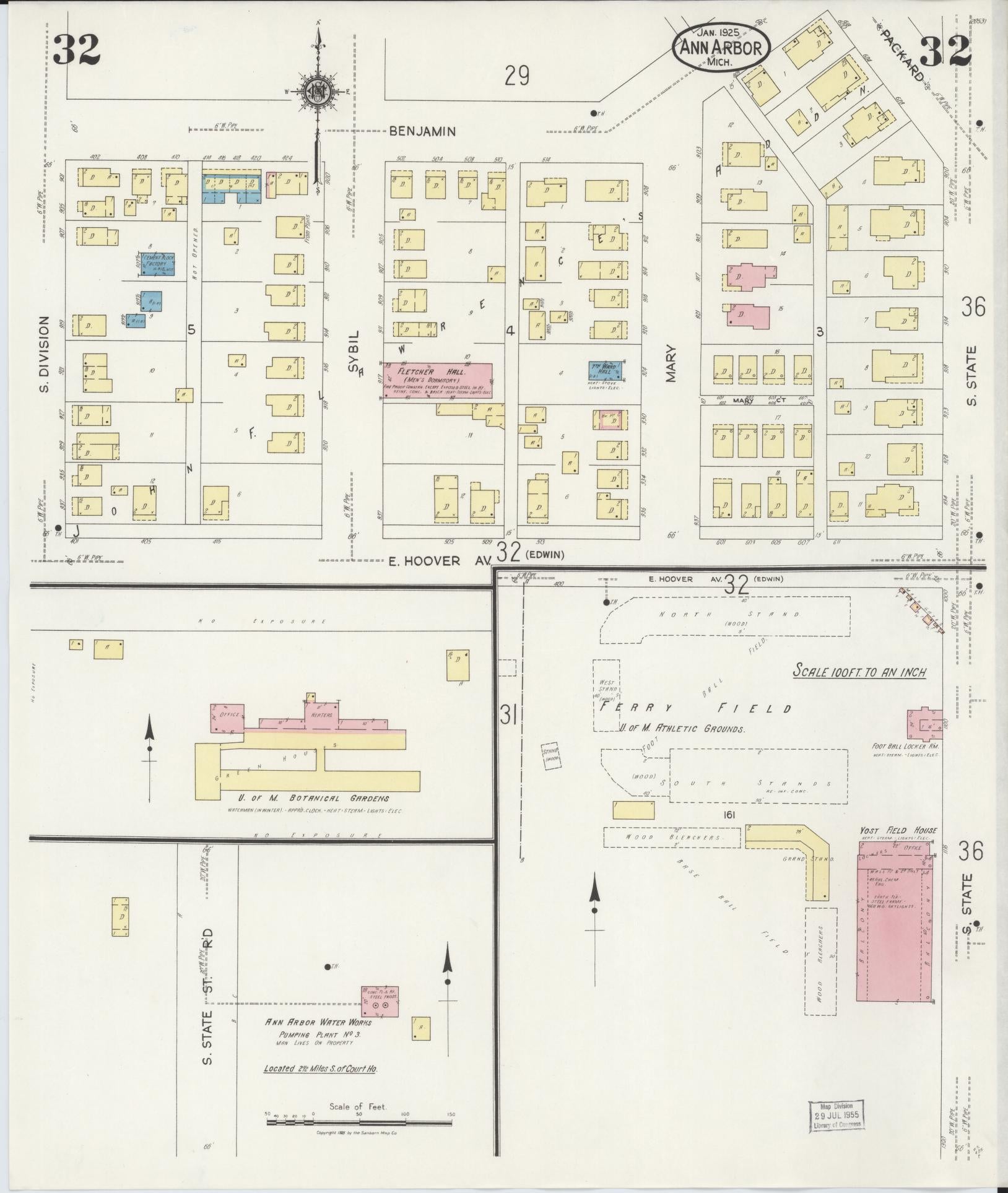 Sanborn Fire Insurance Map from Ann Arbor, Washtenaw County, Michigan (1925), Sheet #0032 - Complete Map Set gallery image, historic Sanborn map, vintage wall art, Michigan Michigan