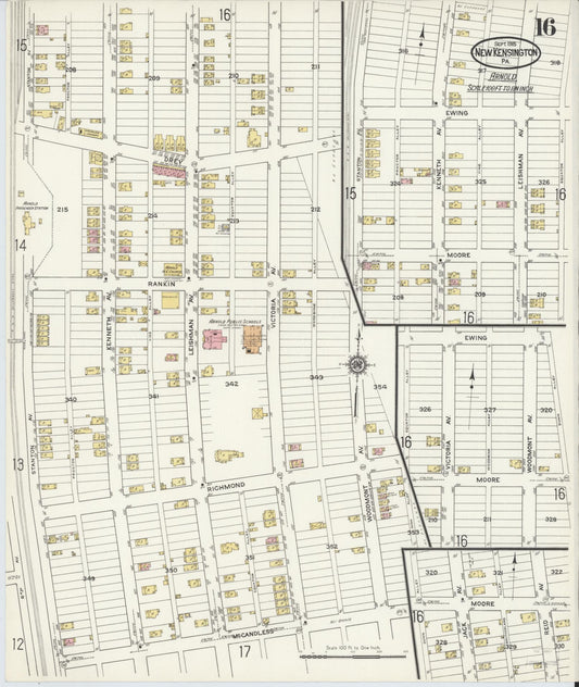 Sanborn Fire Insurance Map from New Kensington, Westmoreland County, Pennsylvania (1915), Sheet #0016 - Historic Sanborn Fire Insurance Map Print, vintage old map wall art, antique decor, genealogy gift, Pennsylvania Pennsylvania map