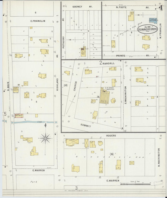 Sanborn Fire Insurance Map from Downers Grove, Dupage County, Illinois (1898), Sheet #0004 - Historic Sanborn Fire Insurance Map Print, vintage old map wall art, antique decor, genealogy gift, Illinois Illinois map