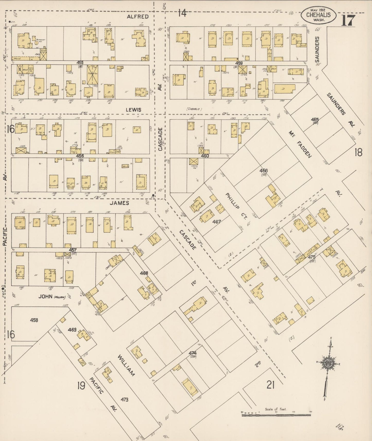 Sanborn Fire Insurance Map from Chehalis, Lewis County, Washington (1912), Sheet #0017 - Complete Map Set gallery image, historic Sanborn map, vintage wall art, Washington Washington