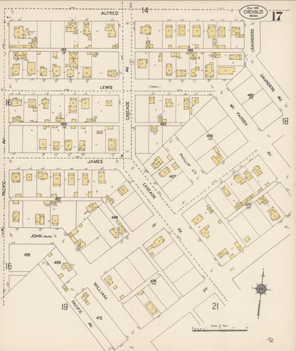 Sanborn Fire Insurance Map from Chehalis, Lewis County, Washington (1912), Sheet #0017 - Complete Map Set gallery image, historic Sanborn map, vintage wall art, Washington Washington