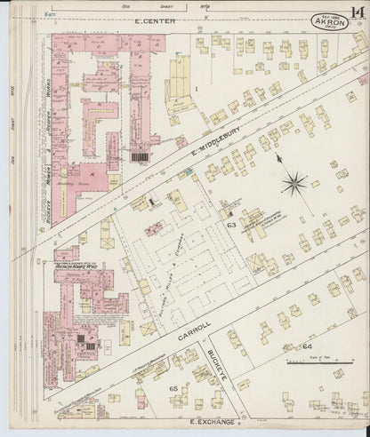 Sanborn Fire Insurance Map from Akron, Summit County, Ohio (1886), Sheet #0014 - Historic Sanborn Fire Insurance Map Print, vintage old map wall art, antique decor, genealogy gift, Ohio Ohio map