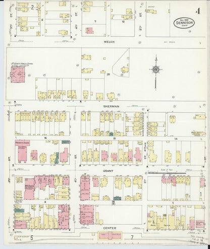 Sanborn Fire Insurance Map from Dennison, Tuscarawas County, Ohio (1909), Sheet #0004 - Historic Sanborn Fire Insurance Map Print, vintage old map wall art, antique decor, genealogy gift, Ohio Ohio map
