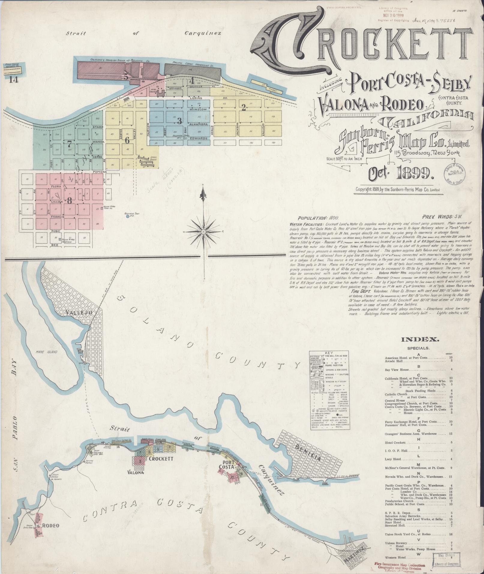 Sanborn Fire Insurance Map from Crockett, Contra Costa County, California (1899), Sheet #0001 - Complete Map Set gallery image, historic Sanborn map, vintage wall art, California California