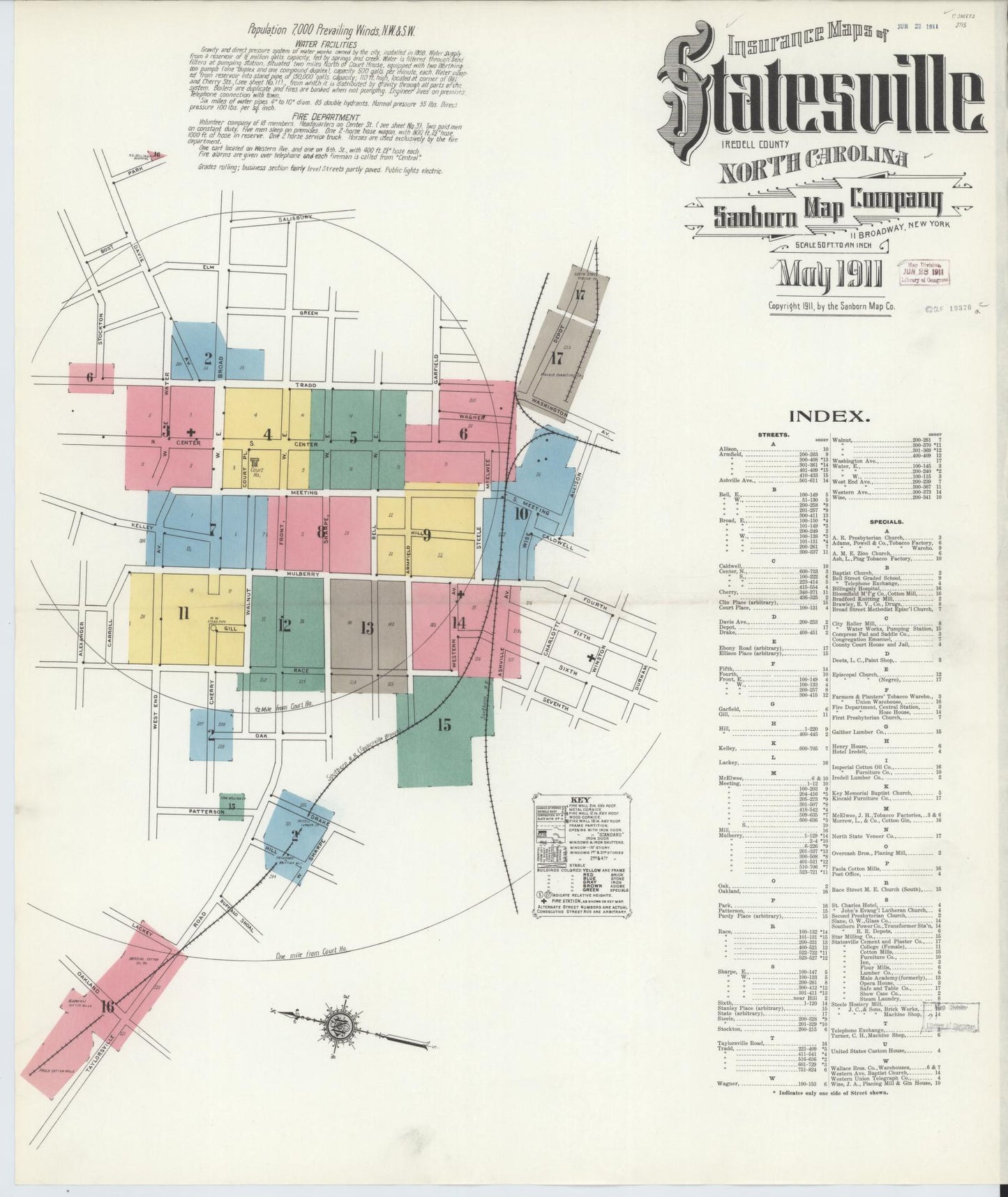 Sanborn Fire Insurance Map from Statesville, Iredell County, North Carolina (1911), Sheet #0001 - Historic Sanborn Fire Insurance Map Print, vintage old map wall art, antique decor, genealogy gift, North Carolina North Carolina map