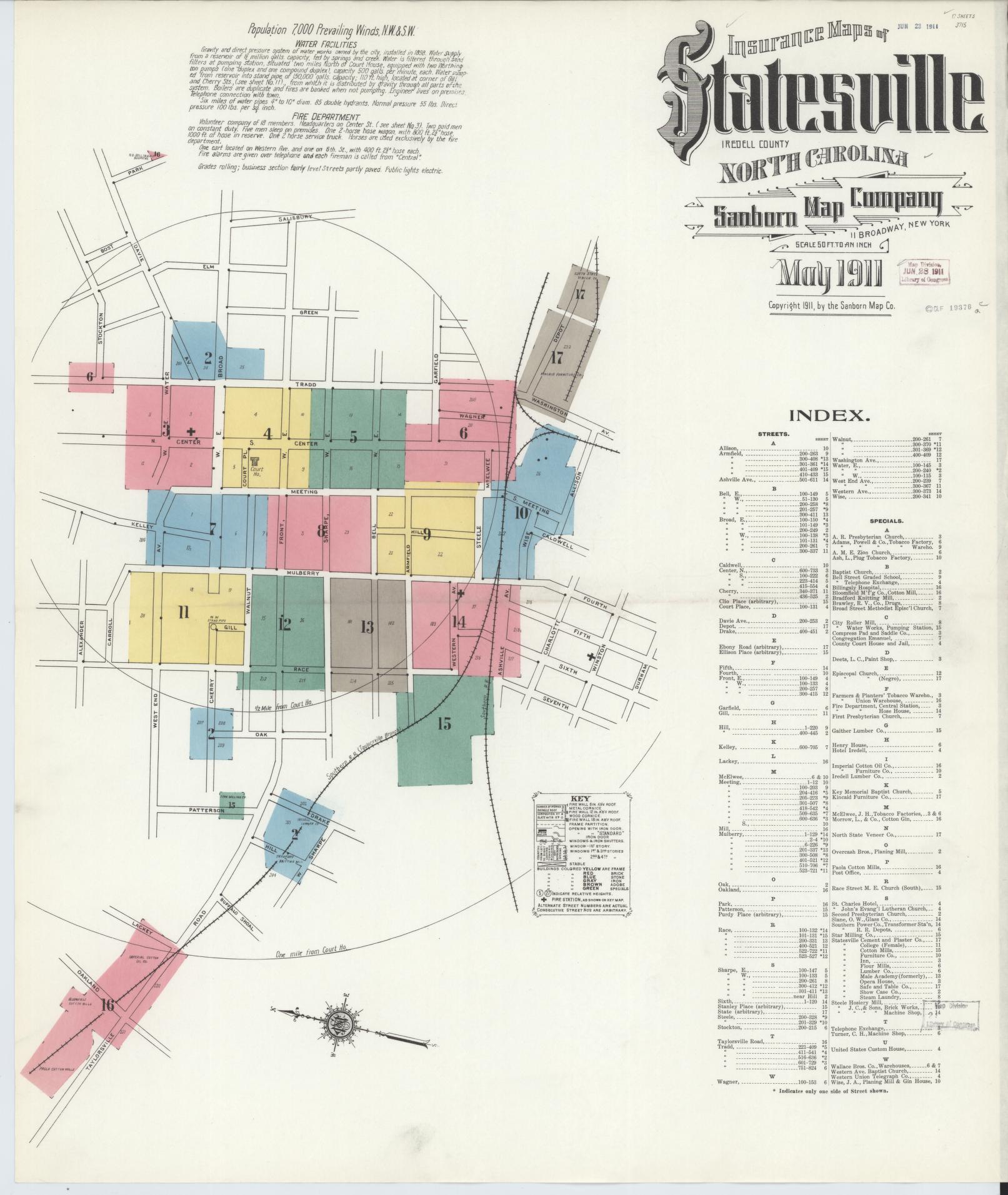 Sanborn Fire Insurance Map from Statesville, Iredell County, North Carolina (1911), Sheet #0001 - Historic Sanborn Fire Insurance Map Print, vintage old map wall art, antique decor, genealogy gift, North Carolina North Carolina map