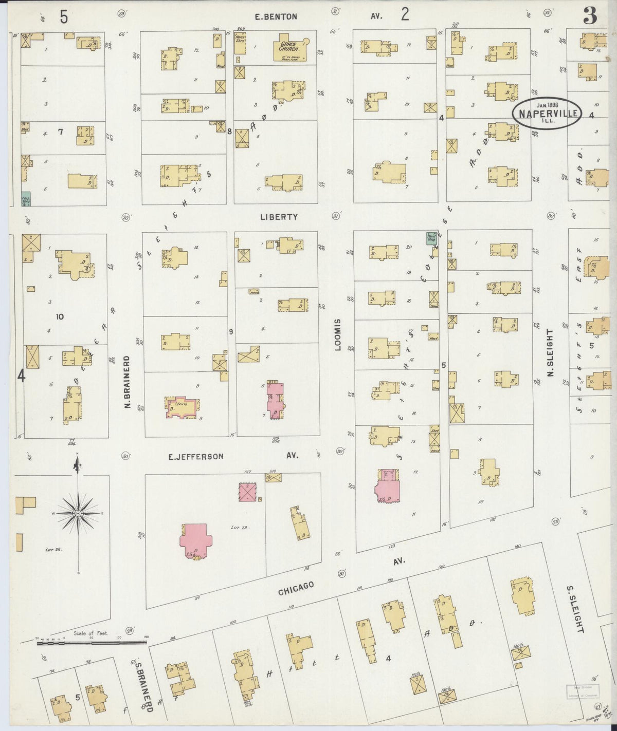 Sanborn Fire Insurance Map from Naperville, Du Page County, Illinois (1898), Sheet #0003 - Historic Sanborn Fire Insurance Map Print, vintage old map wall art, antique decor, genealogy gift, Illinois Illinois map