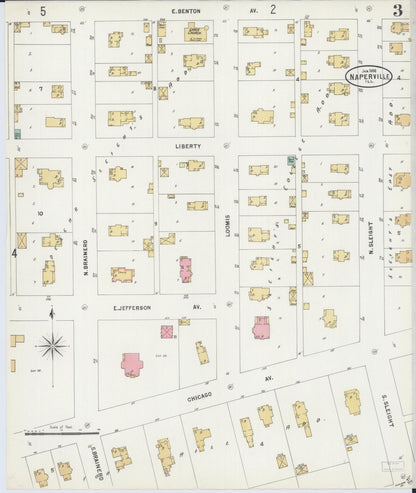 Sanborn Fire Insurance Map from Naperville, Du Page County, Illinois (1898), Sheet #0003 - Historic Sanborn Fire Insurance Map Print, vintage old map wall art, antique decor, genealogy gift, Illinois Illinois map