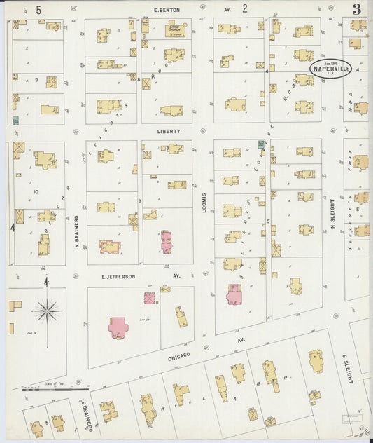 Sanborn Fire Insurance Map from Naperville, Du Page County, Illinois (1898), Sheet #0003 - Historic Sanborn Fire Insurance Map Print, vintage old map wall art, antique decor, genealogy gift, Illinois Illinois map
