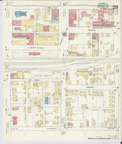Sanborn Fire Insurance Map from Newark, Licking County, Ohio (1912), Sheet #0028 - Historic Sanborn Fire Insurance Map Print, vintage old map wall art, antique decor, genealogy gift, Ohio Ohio map