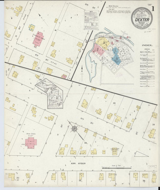 Sanborn Fire Insurance Map from Dexter, Washtenaw County, Michigan (1912), Sheet #0001 - Complete Map Set gallery image, historic Sanborn map, vintage wall art, Michigan Michigan