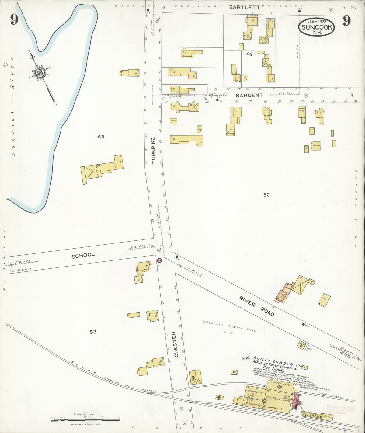 Sanborn Fire Insurance Map from Suncook, Merrimack County, New Hampshire (1923), Sheet #0009 - Complete Map Set gallery image, historic Sanborn map, vintage wall art, New Hampshire New Hampshire