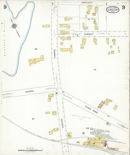 Sanborn Fire Insurance Map from Suncook, Merrimack County, New Hampshire (1923), Sheet #0009 - Complete Map Set gallery image, historic Sanborn map, vintage wall art, New Hampshire New Hampshire