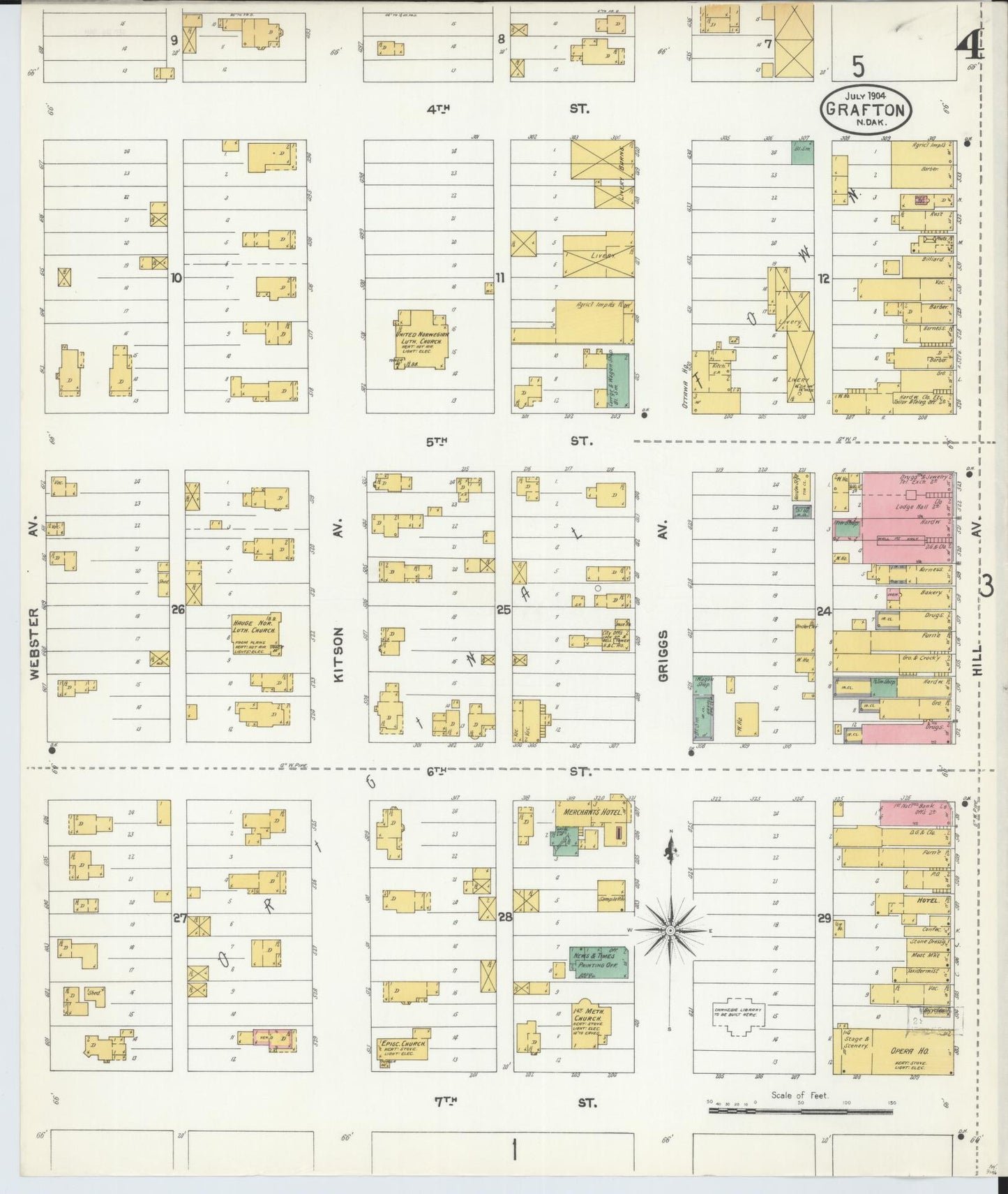 Sanborn Fire Insurance Map from Grafton, Walsh County, North Dakota (1904), Sheet #0004 - Historic Sanborn Fire Insurance Map Print, vintage old map wall art, antique decor, genealogy gift, North Dakota North Dakota map