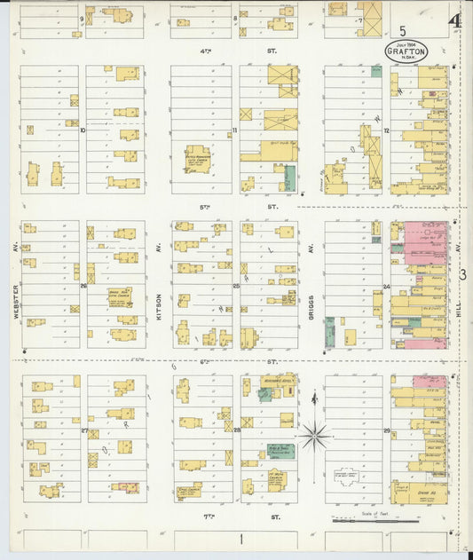 Sanborn Fire Insurance Map from Grafton, Walsh County, North Dakota (1904), Sheet #0004 - Historic Sanborn Fire Insurance Map Print, vintage old map wall art, antique decor, genealogy gift, North Dakota North Dakota map