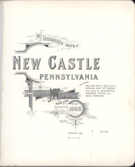 Sanborn Fire Insurance Map from New Castle, Lawrence County, Pennsylvania (1955), Sheet #0001 - Historic Sanborn Fire Insurance Map Print, vintage old map wall art, antique decor, genealogy gift, Pennsylvania Pennsylvania map