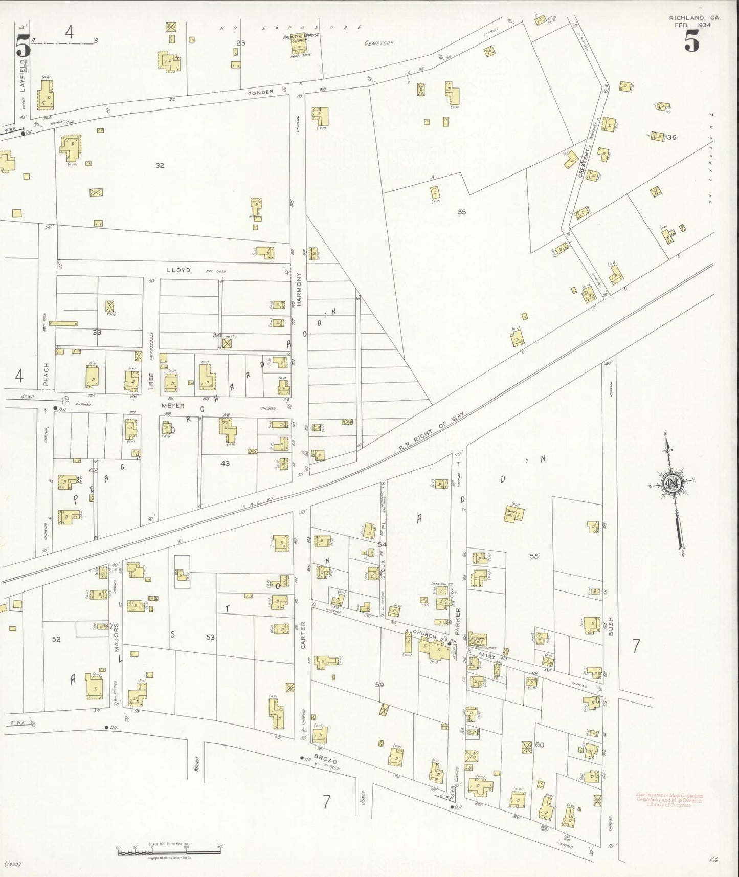 Sanborn Fire Insurance Map from Richland, Stewart County, Georgia (1934), Sheet #0005 - Complete Map Set gallery image, historic Sanborn map, vintage wall art, Georgia Georgia