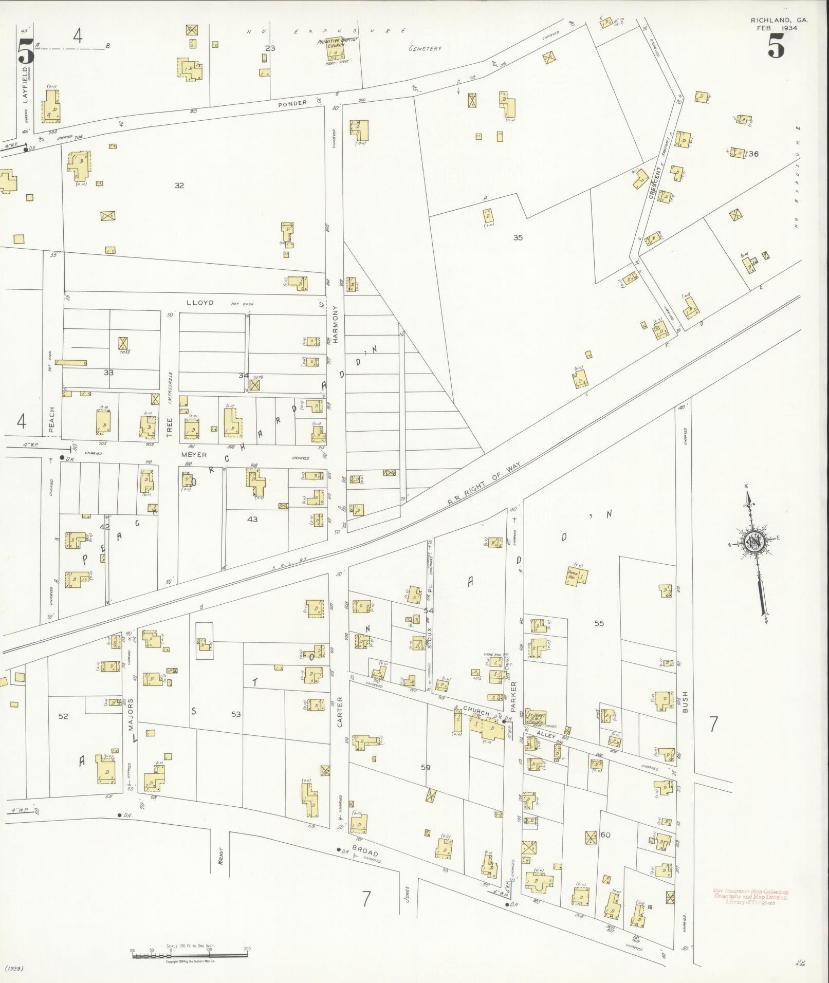 Sanborn Fire Insurance Map from Richland, Stewart County, Georgia (1934), Sheet #0005 - Complete Map Set gallery image, historic Sanborn map, vintage wall art, Georgia Georgia