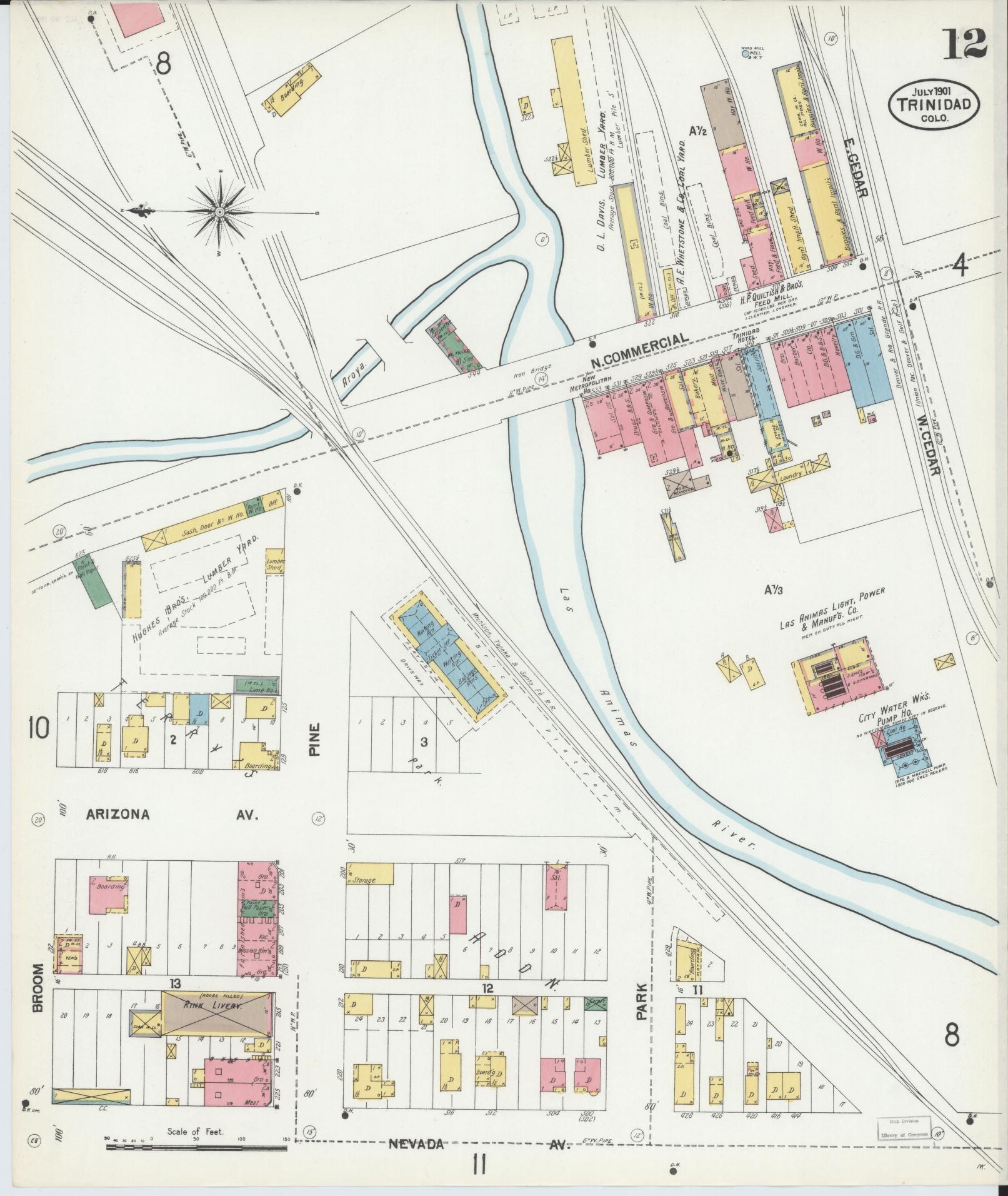 Sanborn Fire Insurance Map from Trinidad, Las Animas County, Colorado (1901), Sheet #0012 - Historic Sanborn Fire Insurance Map Print, vintage old map wall art, antique decor, genealogy gift, Colorado Colorado map