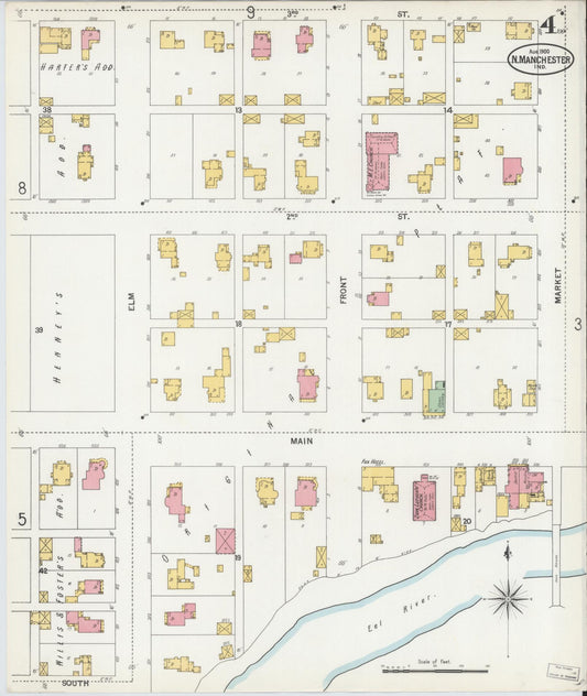 Sanborn Fire Insurance Map from North Manchester, Wabash County, Indiana (1900), Sheet #0004 - Historic Sanborn Fire Insurance Map Print, vintage old map wall art, antique decor, genealogy gift, Indiana Indiana map