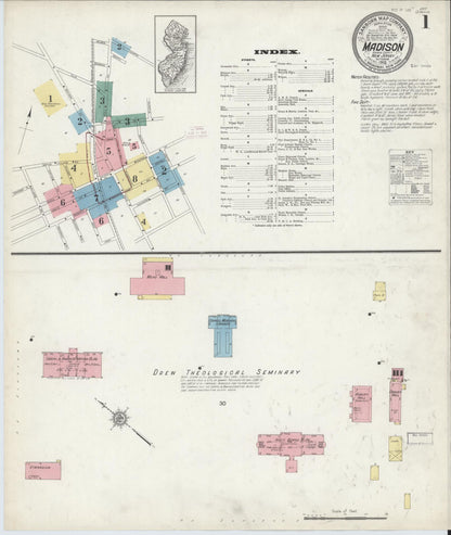 Sanborn Fire Insurance Map from Madison, Morris County, New Jersey (1912), Sheet #0001 - Complete Map Set gallery image, historic Sanborn map, vintage wall art, New Jersey New Jersey