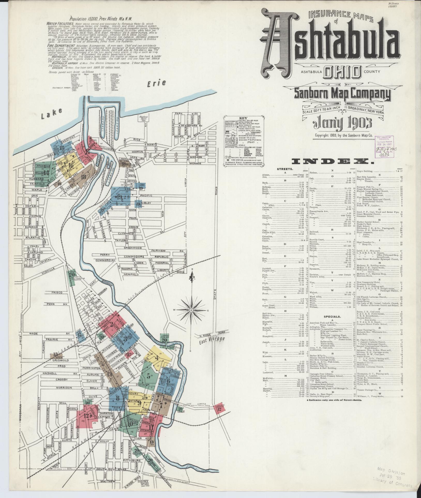 Sanborn Fire Insurance Map from Ashtabula, Ashtabula County, Ohio (1903), Sheet #0001 - Historic Sanborn Fire Insurance Map Print, vintage old map wall art, antique decor, genealogy gift, Ohio Ohio map