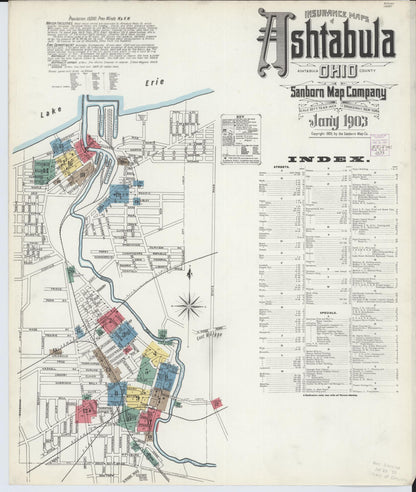 Sanborn Fire Insurance Map from Ashtabula, Ashtabula County, Ohio (1903), Sheet #0001 - Historic Sanborn Fire Insurance Map Print, vintage old map wall art, antique decor, genealogy gift, Ohio Ohio map