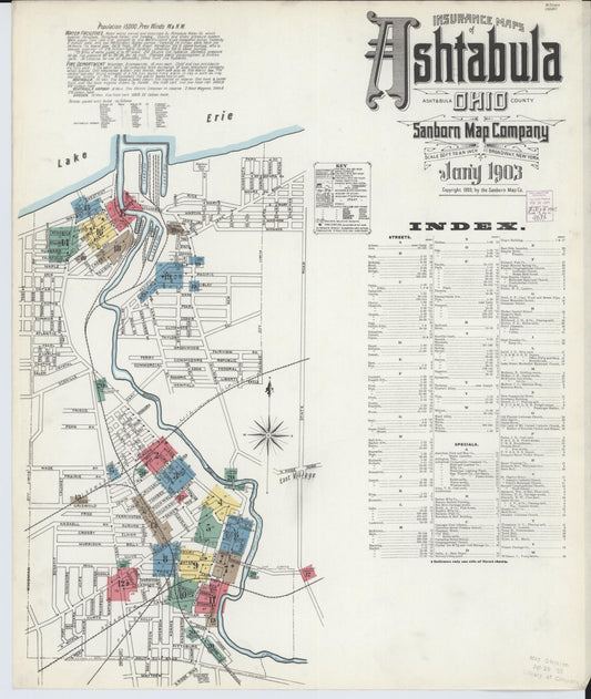 Sanborn Fire Insurance Map from Ashtabula, Ashtabula County, Ohio (1903), Sheet #0001 - Historic Sanborn Fire Insurance Map Print, vintage old map wall art, antique decor, genealogy gift, Ohio Ohio map
