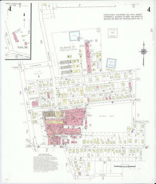 Sanborn Fire Insurance Map from North Canton, Stark County, Ohio (1948), Sheet #0004 - Historic Sanborn Fire Insurance Map Print, vintage old map wall art, antique decor, genealogy gift, Ohio Ohio map