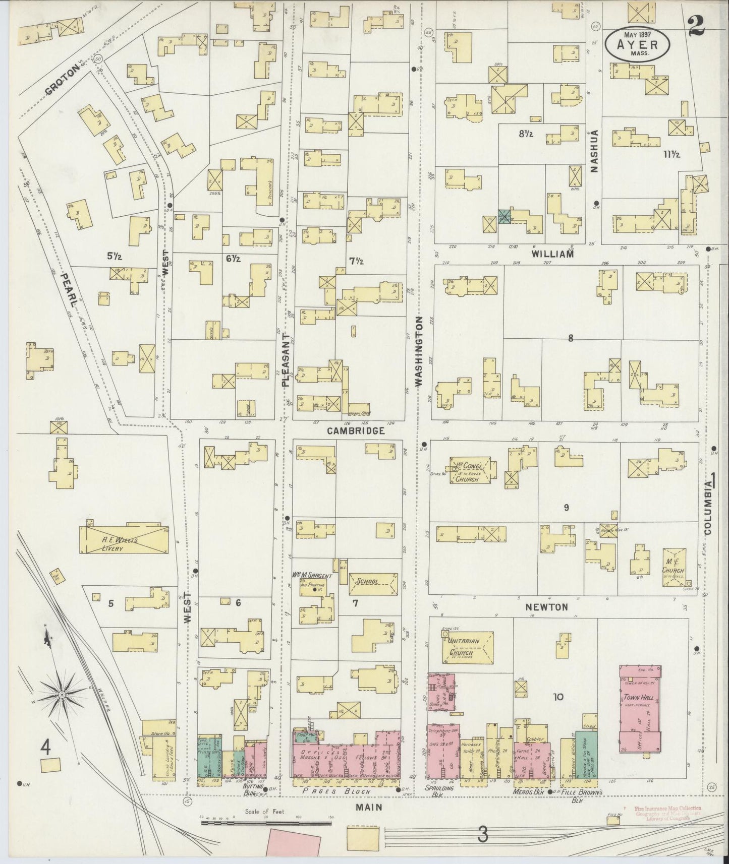 Sanborn Fire Insurance Map from Ayer, Middlesex County, Massachusetts (1897), Sheet #0002 - Historic Sanborn Fire Insurance Map Print, vintage old map wall art, antique decor, genealogy gift, Massachusetts Massachusetts map